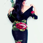 Knitted dress black whit roses